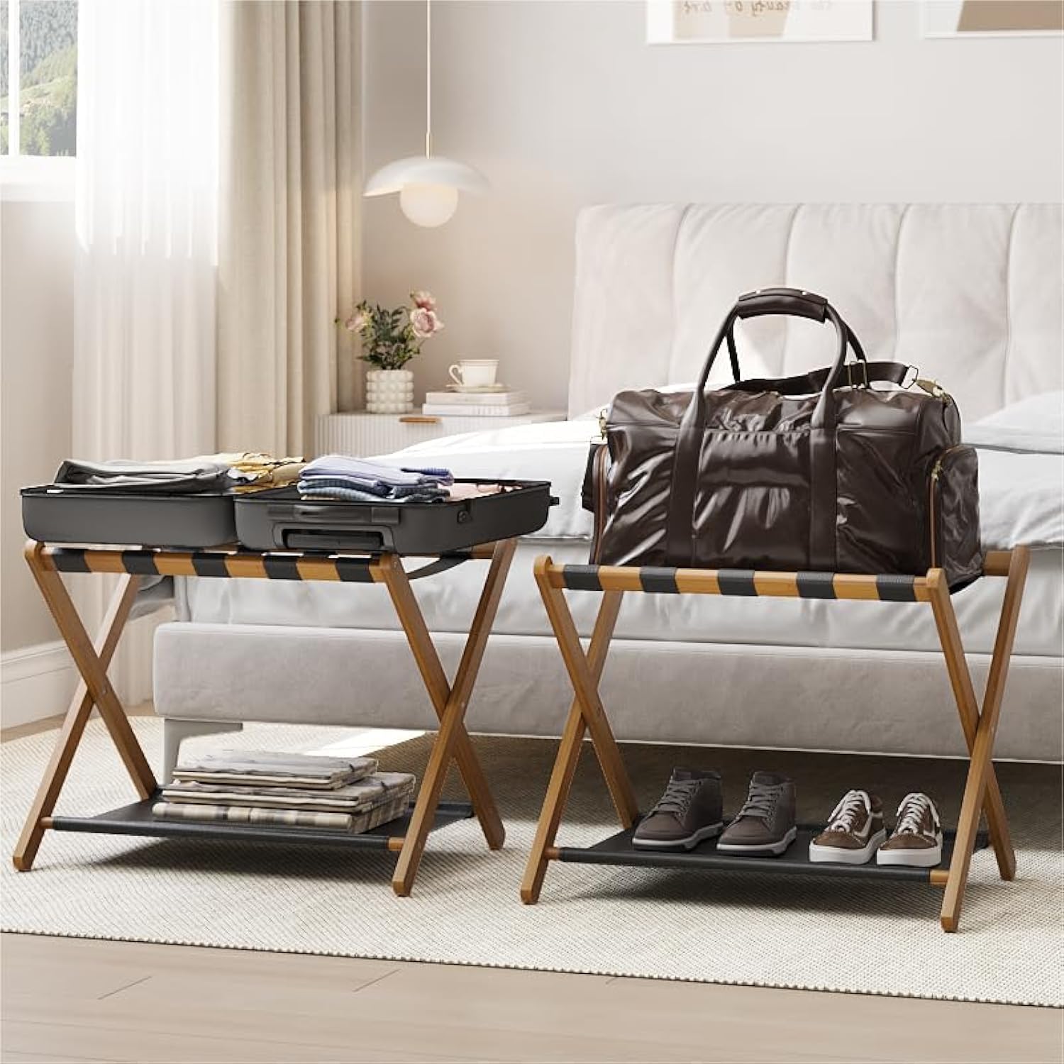 Folding Luggage Rack for Guest Room - Stylish Bamboo Stand