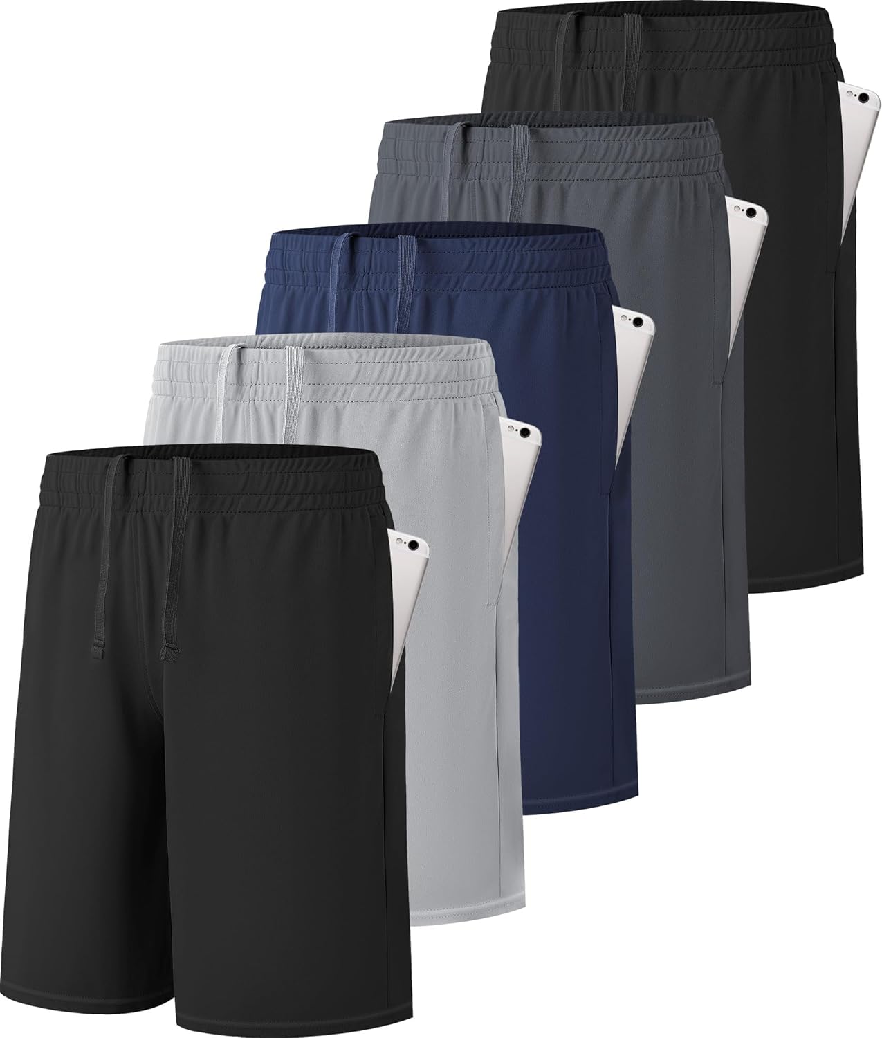 MLYENX Boys Athletic Shorts 5 Pack for Active Youth Sports
