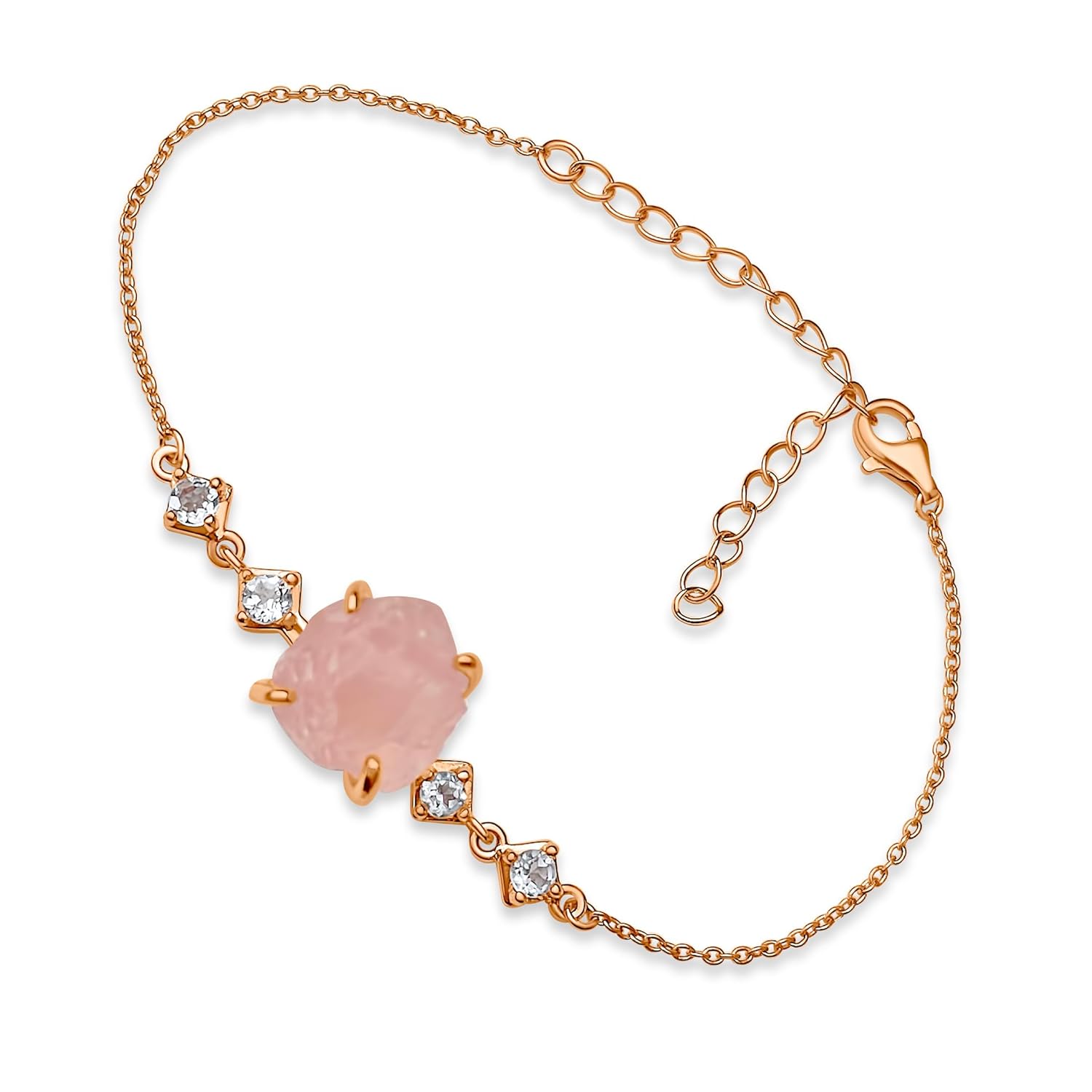 Raw Rose Quartz Crystal Chain Bracelet for Birthstone Gifts