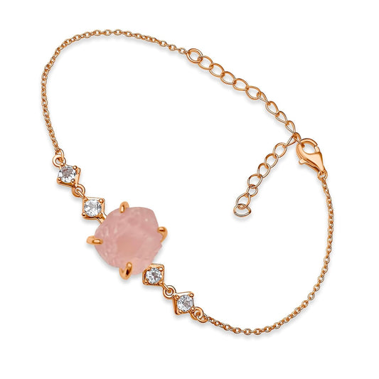 Raw Rose Quartz Crystal Chain Bracelet for Birthstone Gifts