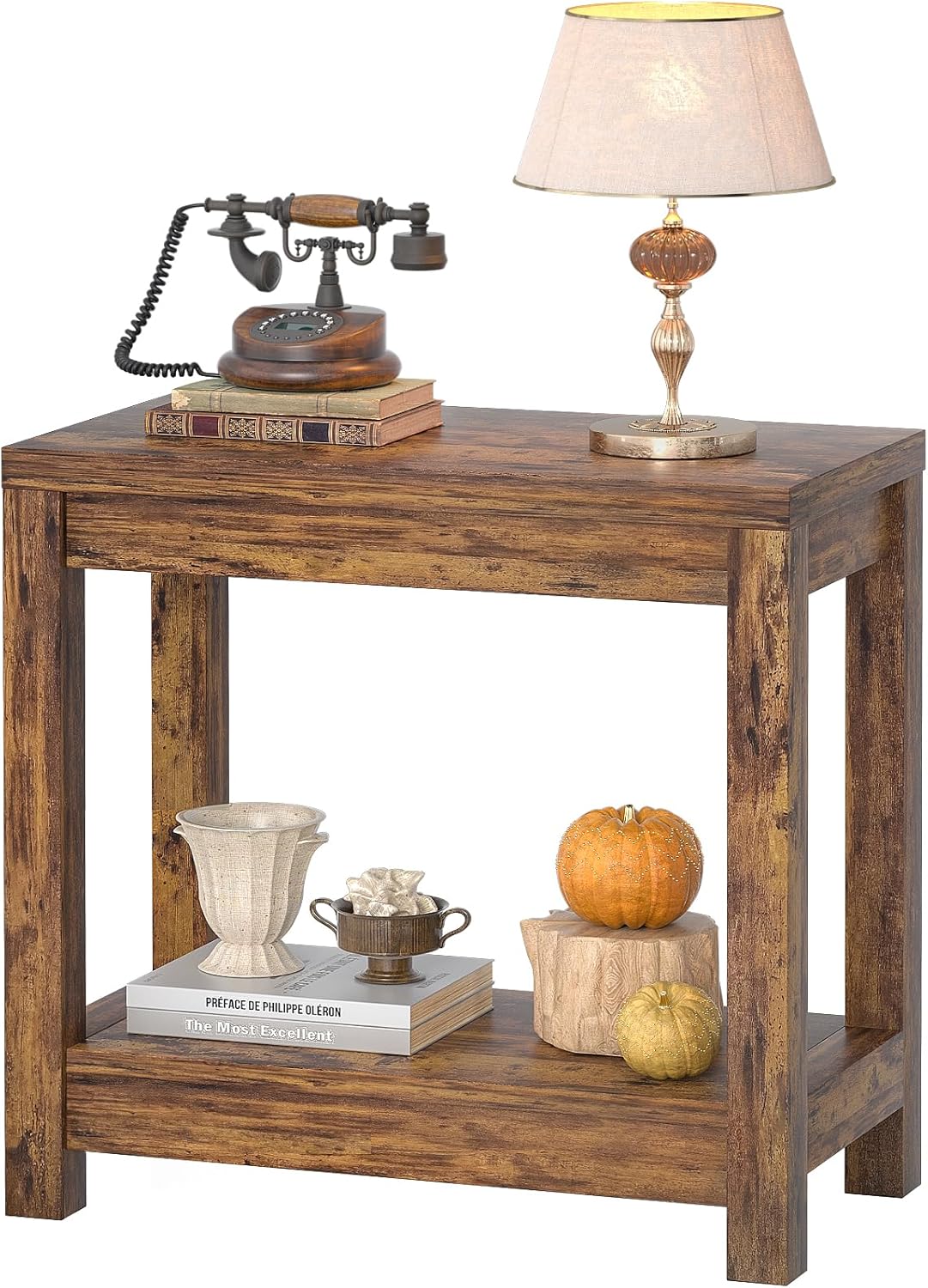 Farmhouse End Table with Storage Shelf for Small Spaces