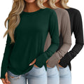 Women's 3 Pack Long Sleeve Thumb Hole Shirts - Cotton Blend Crew Neck