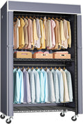 Black Clothing Rack with Grey Cover - Rolling Garment Rack