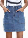 Sidefeel Women's High Waisted Denim Mini Skirt with Pockets