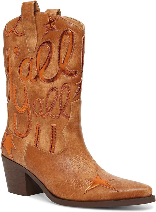 Metallic Cowboy Boots for Women with Stylish Embroidery