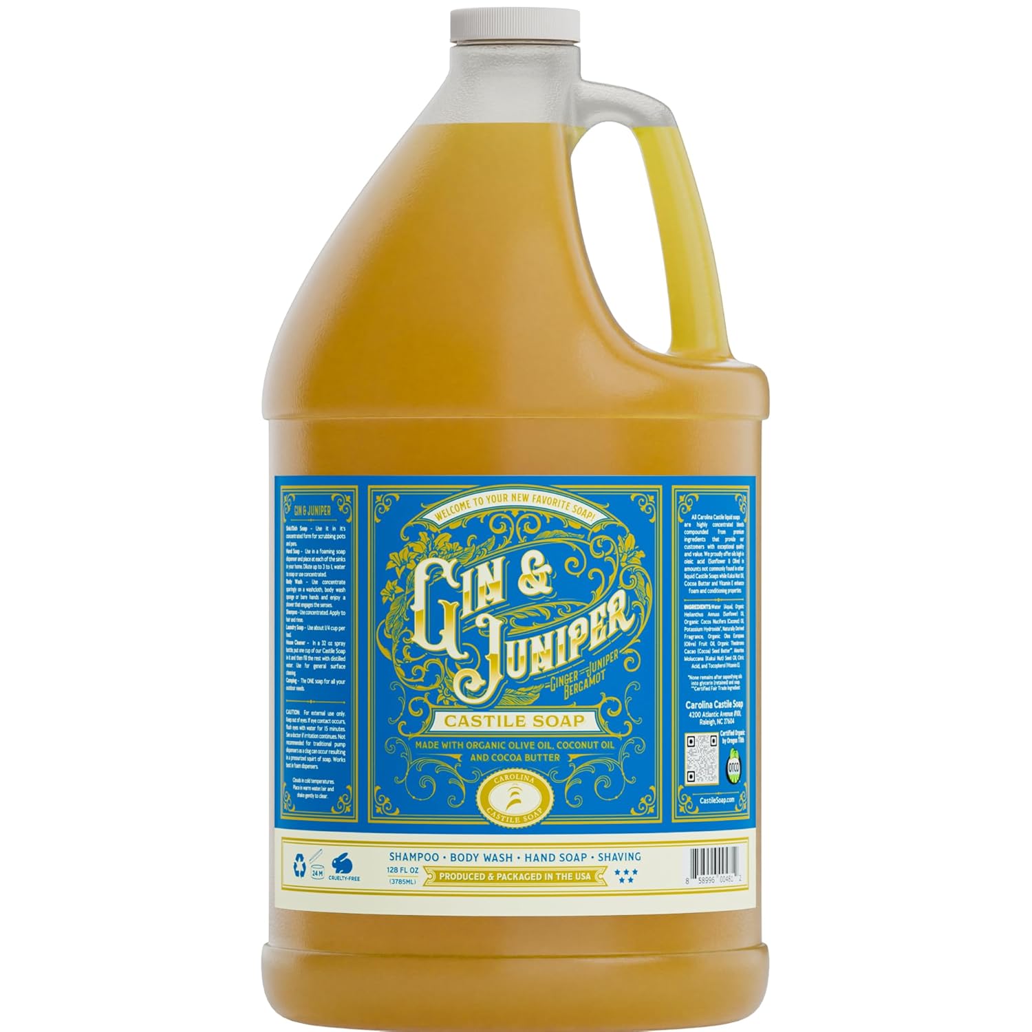 Carolina Castile Soap Gin & Juniper Scented Organic Body Wash