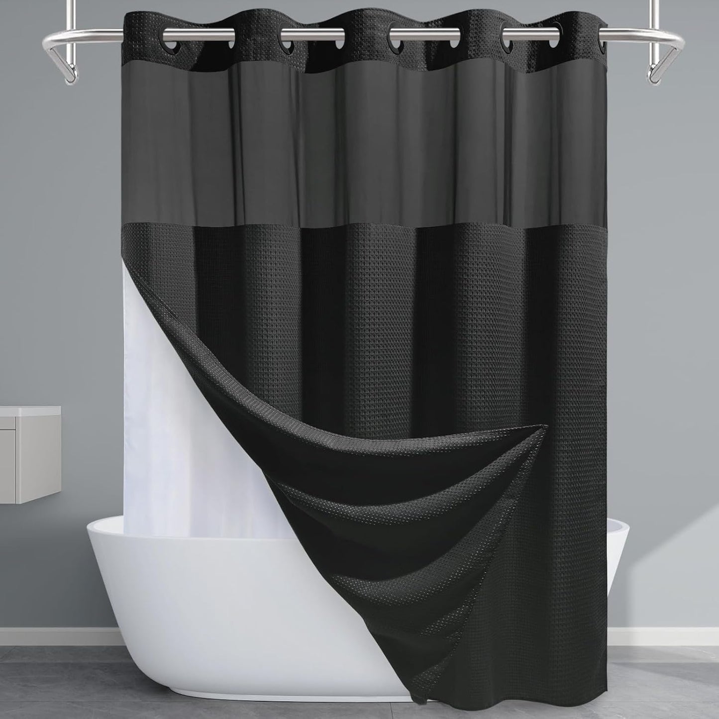 Black Shower Curtain with Liner - Heavy Duty 230GSM Fabric