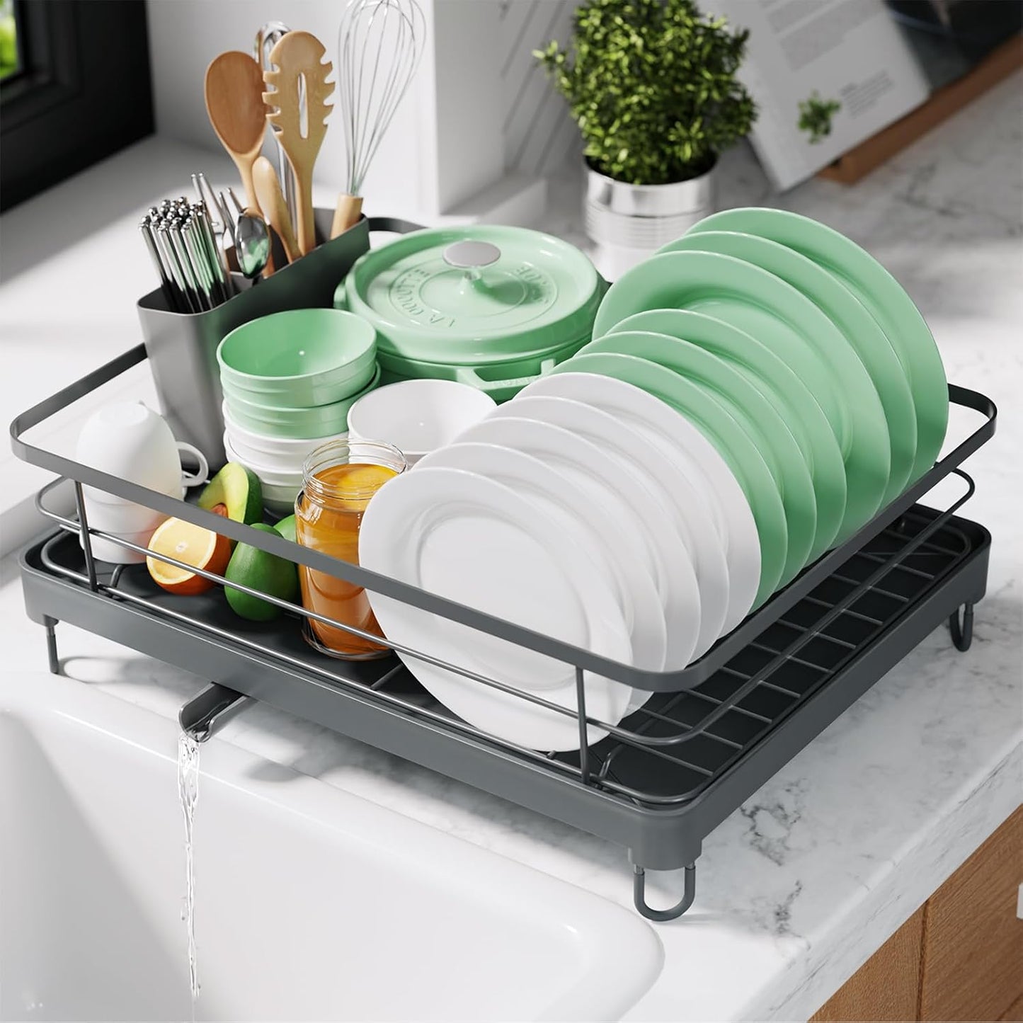 Kitsure Dish Drying Rack for Kitchen Counter - Compact & Stylish