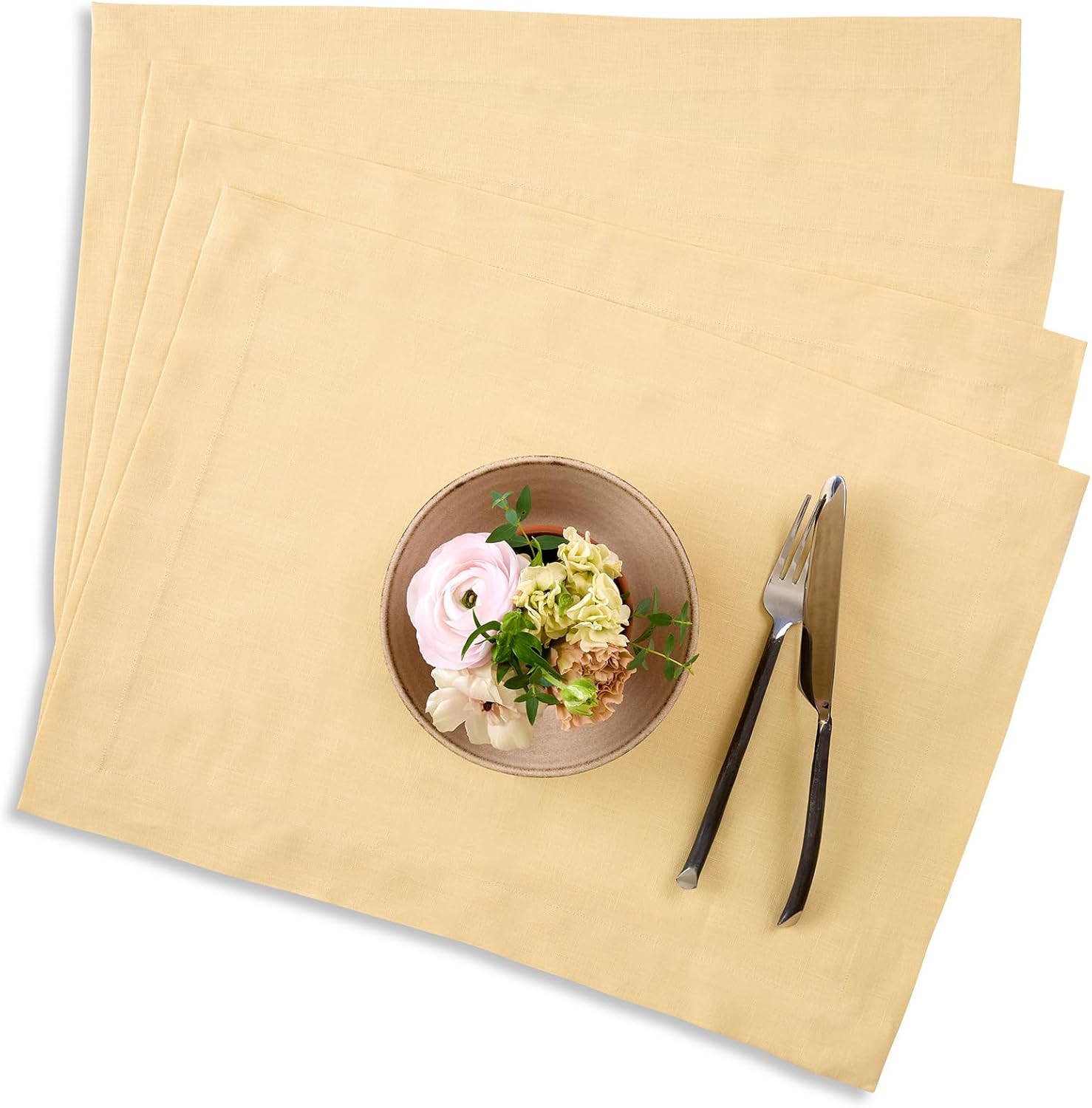 Elegant Golden Straw Linen Placemats Set of 4 for Thanksgiving
