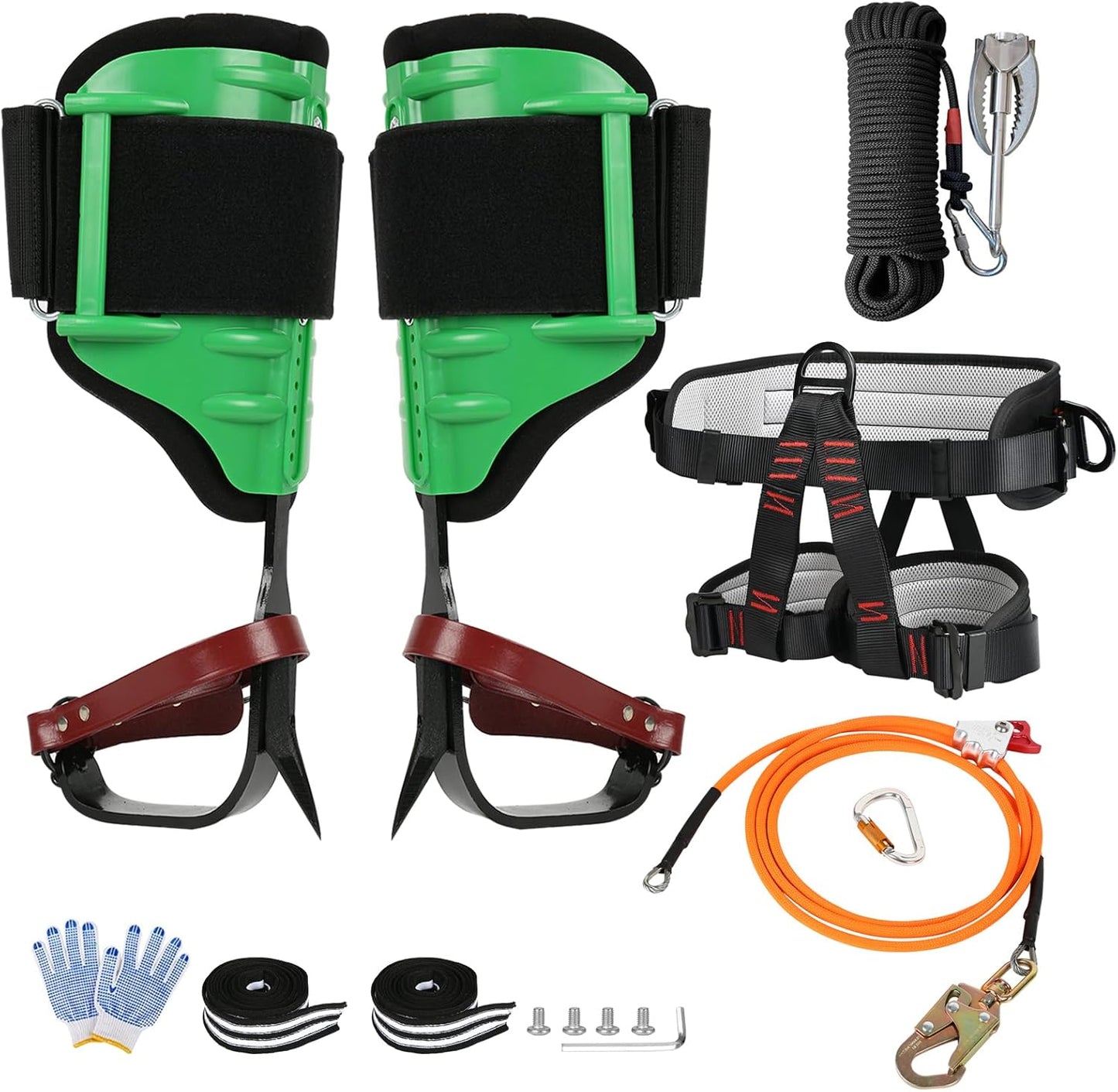Ultimate Tree Climbing Kit: Spikes, Belt, Hook, Rope!