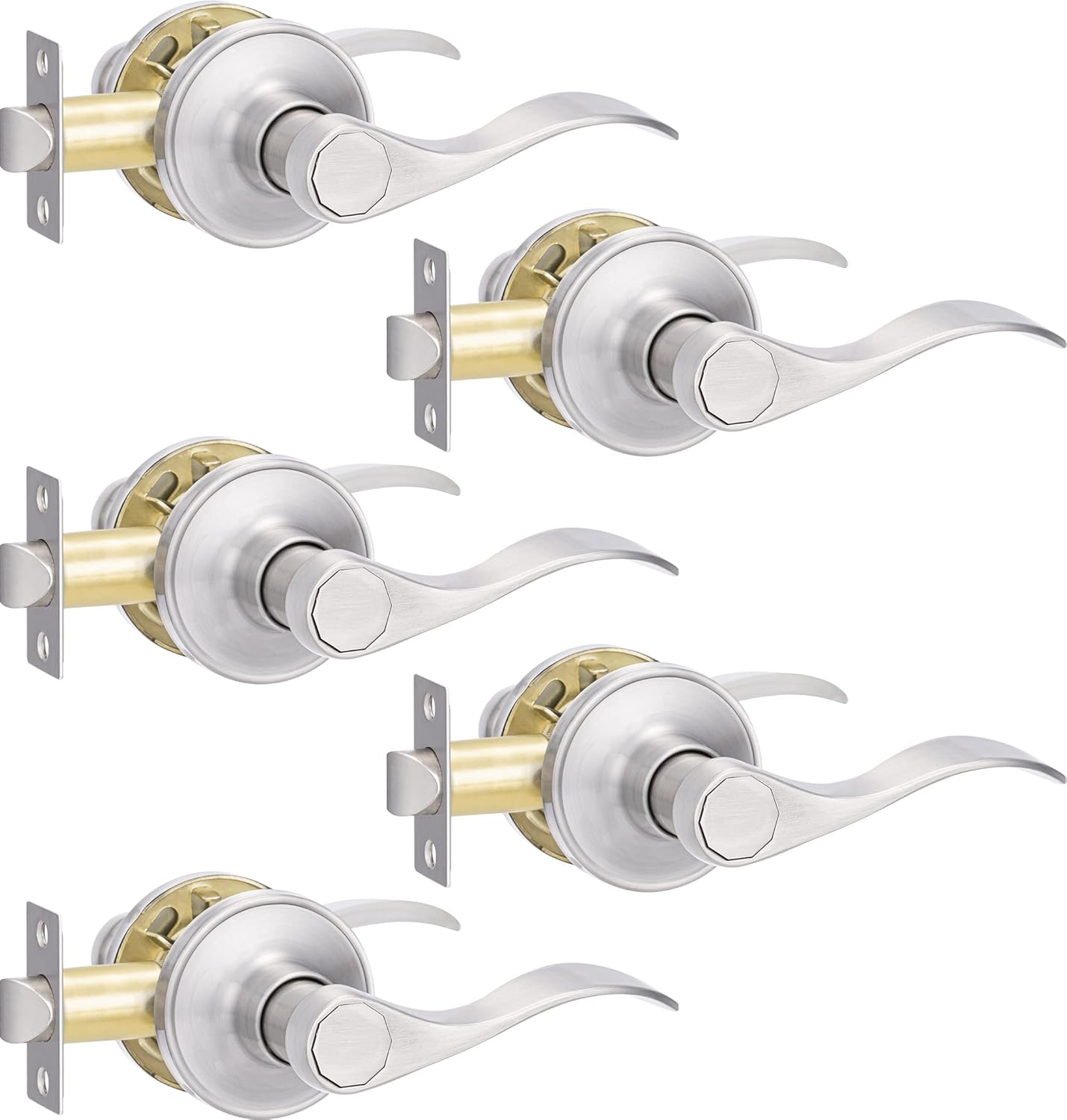 5 Pack Passage Door Handle Set in Brushed Nickel Finish