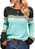 Womens Boho Colorblock Sweater Lightweight Pullover - Cozy Fit