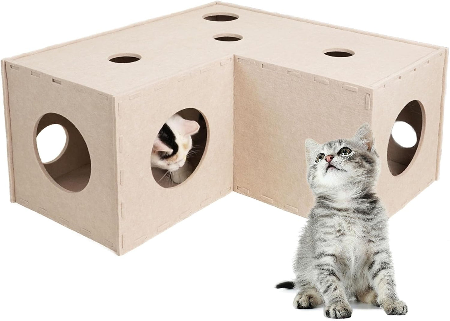 Cat Tunnel Hideaway for Indoor Cats - Soft Felt Interactive Toy