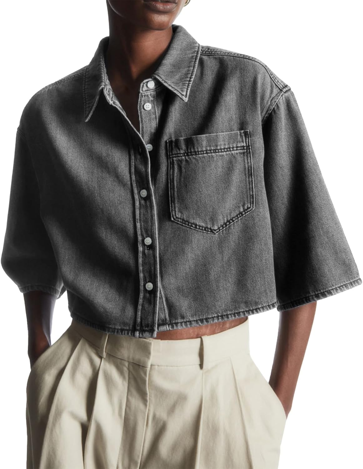 Tankaneo Womens Crop Denim Shirt for Stylish Summer Outfits