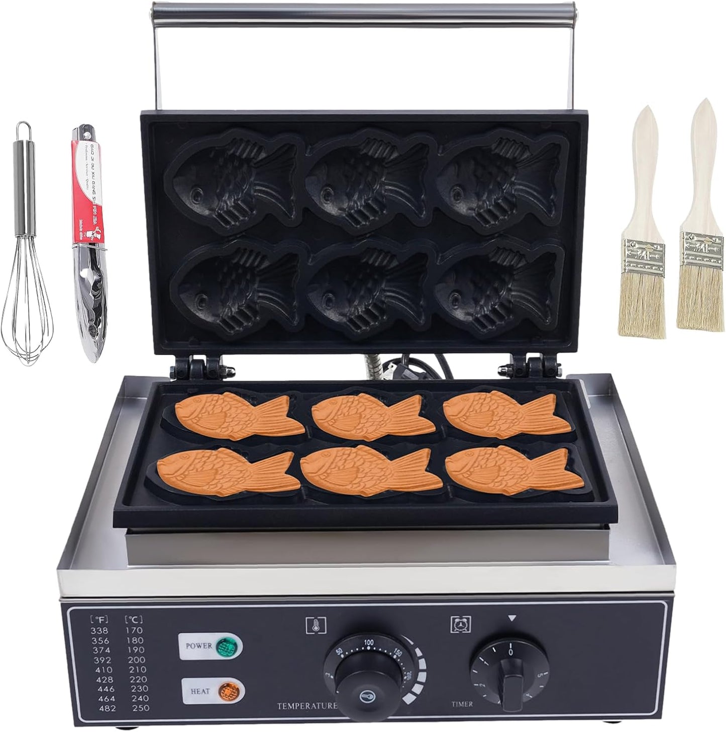 Nonstick Fish Waffle Maker 1550W Electric - 6 Cones Included | TREMENPOW