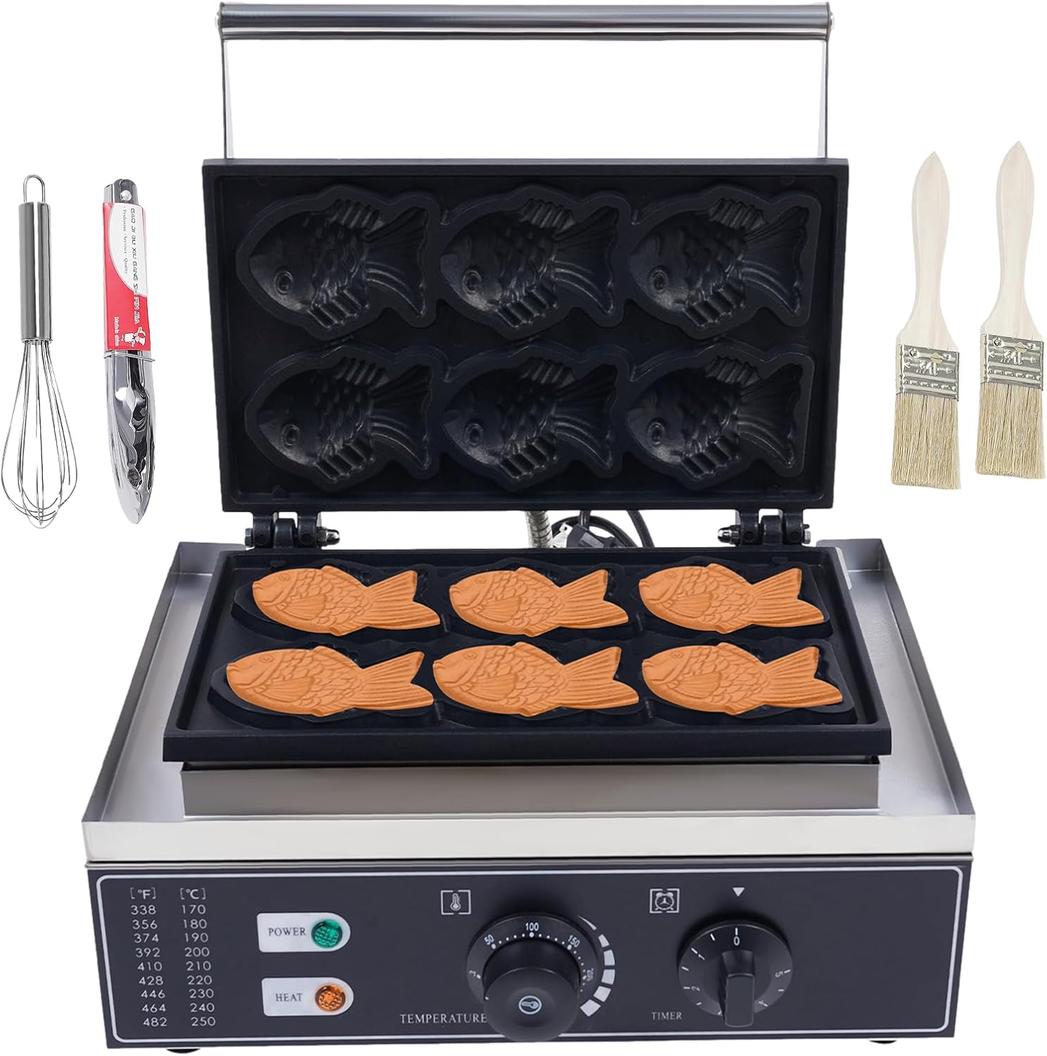 Nonstick Fish Waffle Maker 1550W Electric - 6 Cones Included | TREMENPOW
