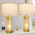RORIA Modern Table Lamps Set of 2 - Gold Bedside Lamps with USB
