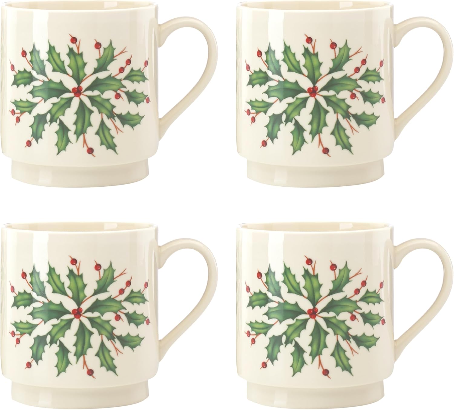 Lenox Holiday 4-Piece Stackable Mug Set for Christmas Hosting