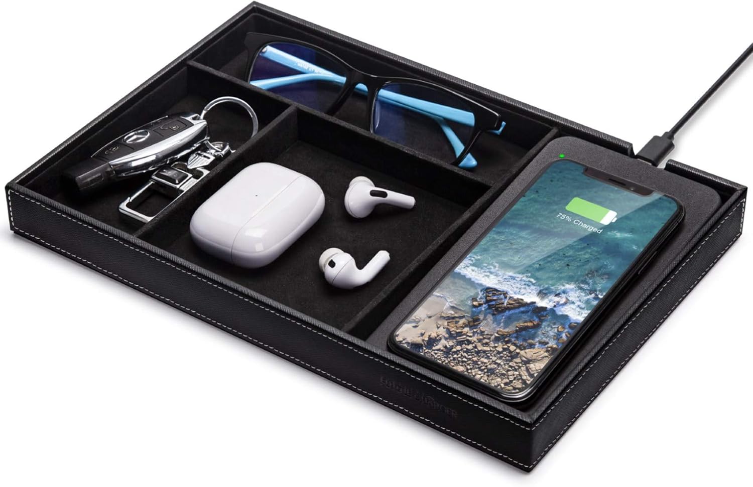 Valet Tray with Wireless Charging Pad for Organized Living