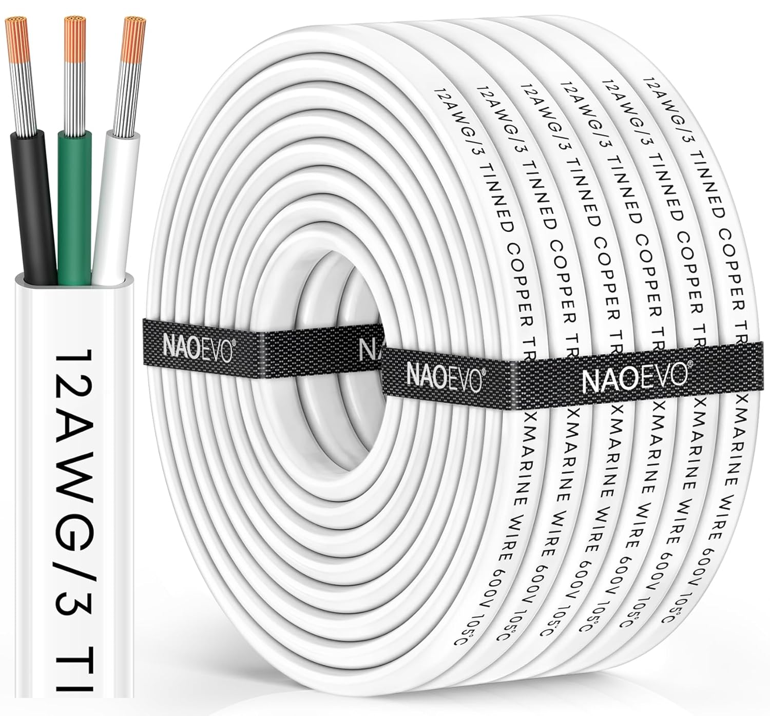 NAOEVO 12 Gauge Marine Wire for Boats, RVs, and Solar Use