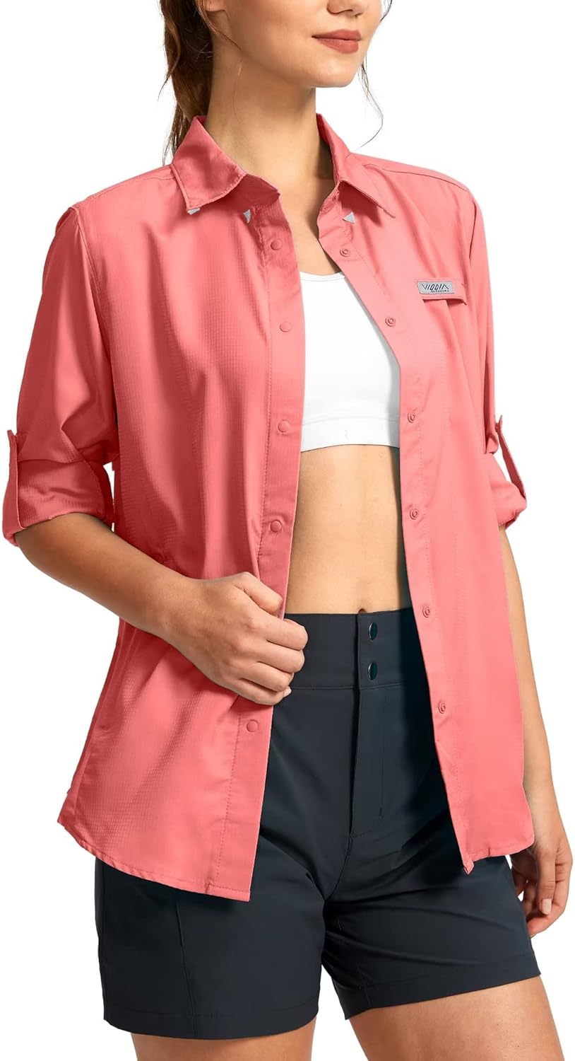 Womens Sun Protection Fishing Shirt with Zipper Pockets