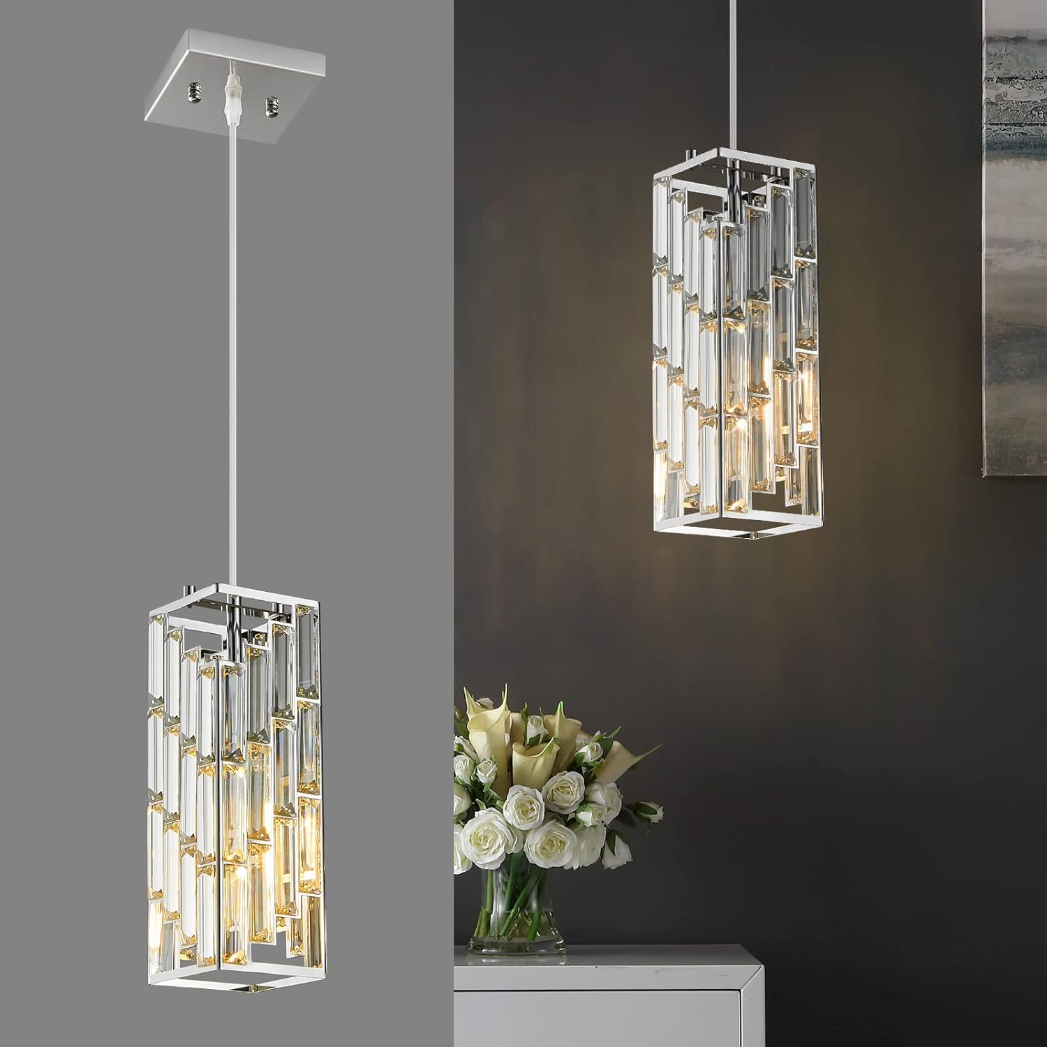 Chrome Pendant Lighting Mini Crystal Chandeliers for Home Decor