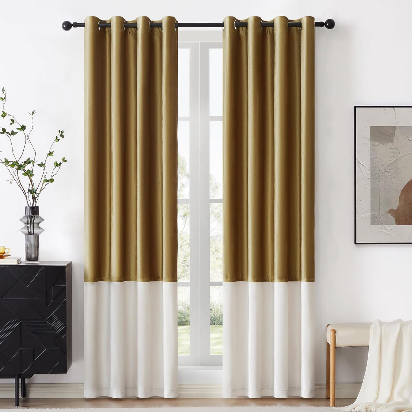 Color Block Velvet Window Curtains for Bedroom Living Room