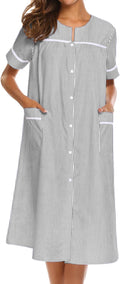 Ekouaer House Dress Button Down Duster Short Sleeve Nightgown