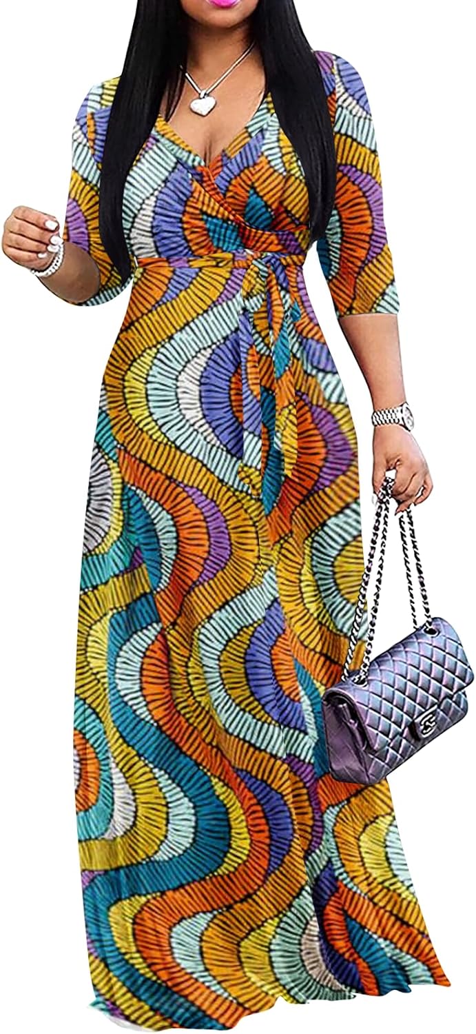 Yajedo Womens Casual Summer Maxi Dress Plus Size V Neck Sundress