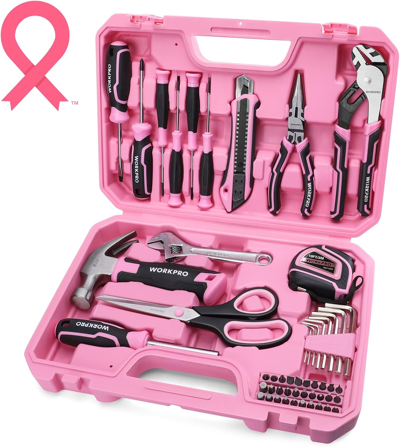 WORKPRO 52-Piece Pink Tools Set for Home and DIY Projects