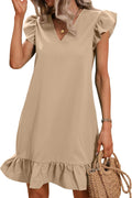 Summer Ruffle Smock Dress V Neck Cap Sleeve - Flattering (Style JXYR)