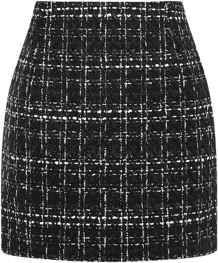 Wool Plaid Mini Skirt for Women - High Waisted Bodycon Style