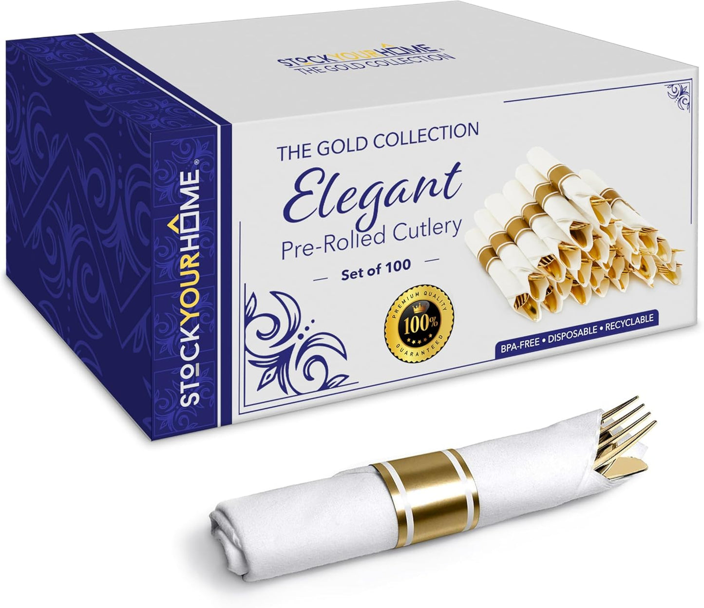 Pre Rolled Gold Plastic Cutlery Set for Elegant Gatherings