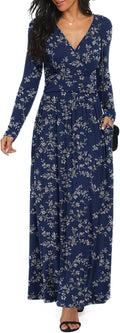 LILBETTER Casual Maxi Dress for Women with Long Sleeves and V Neck