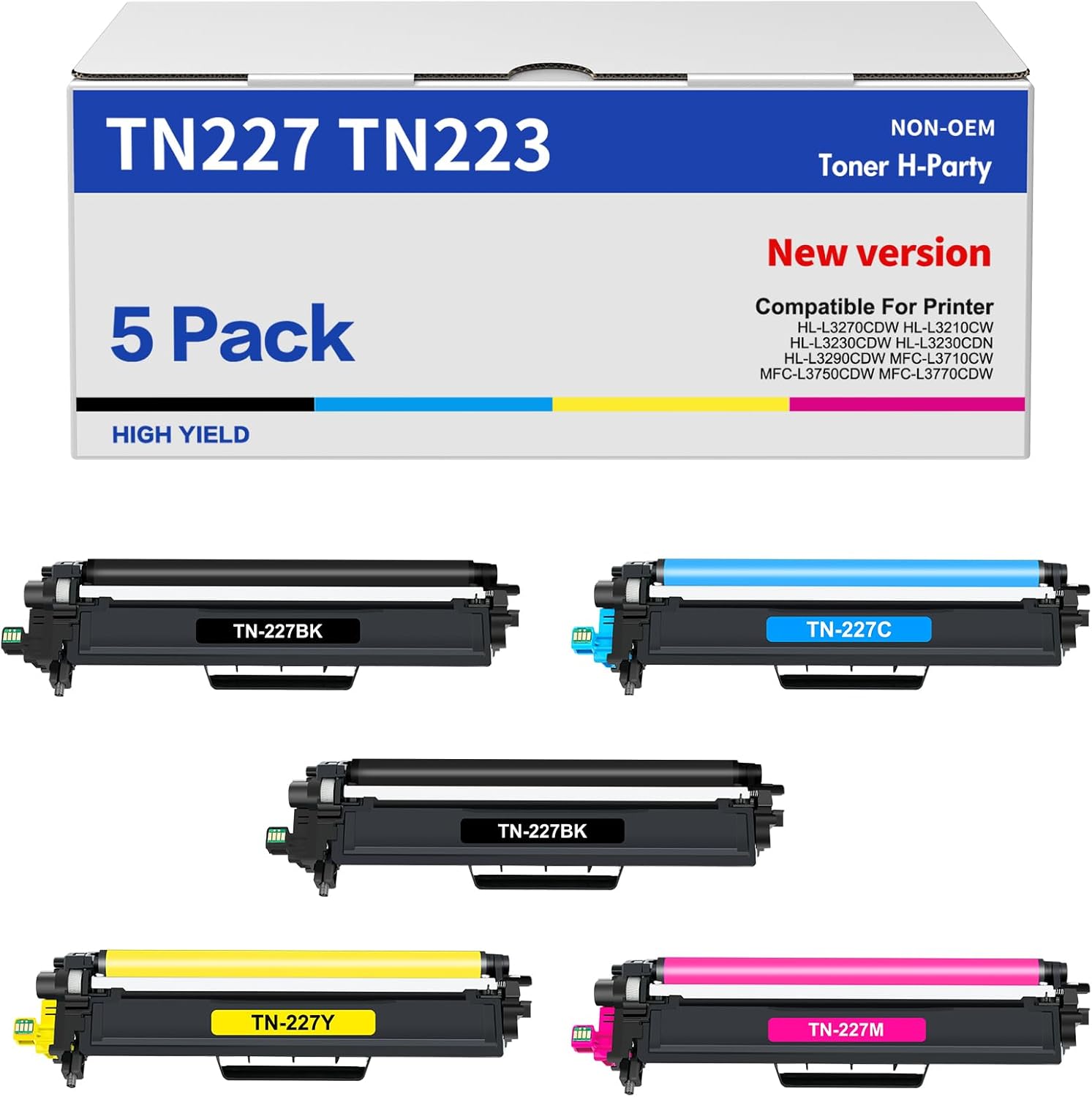 High Yield TN-227 Toner Cartridge 5 Pack for Brother Printers