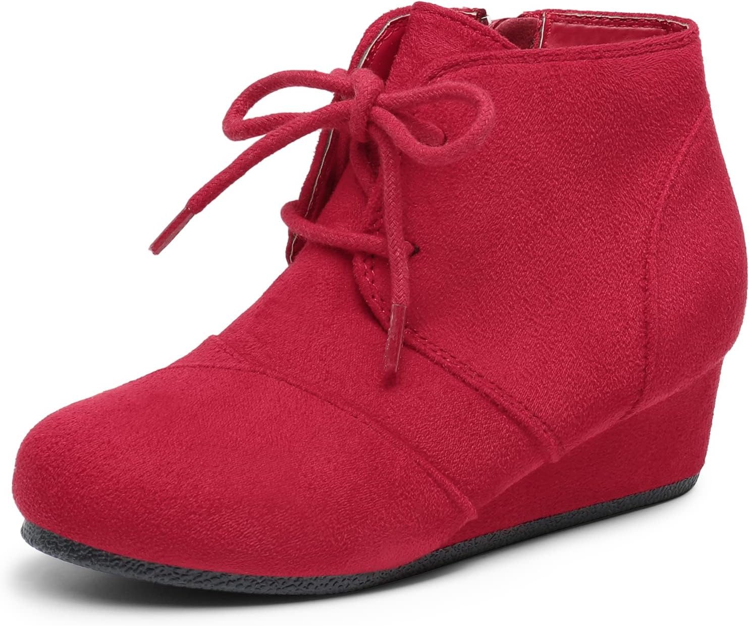 DREAM PAIRS Girls Low Wedge Heel Booties with Side Zipper