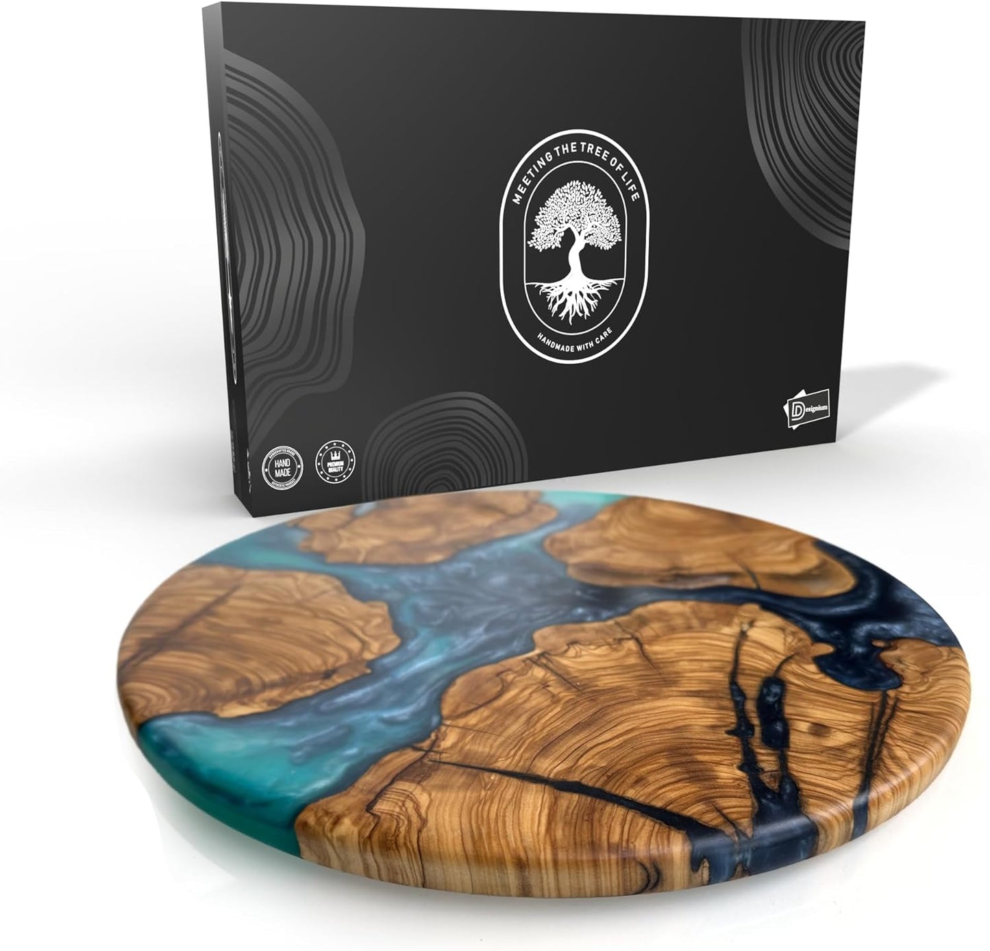 Handmade Olive Wood Round Cutting Board for Charcuterie and Pizza