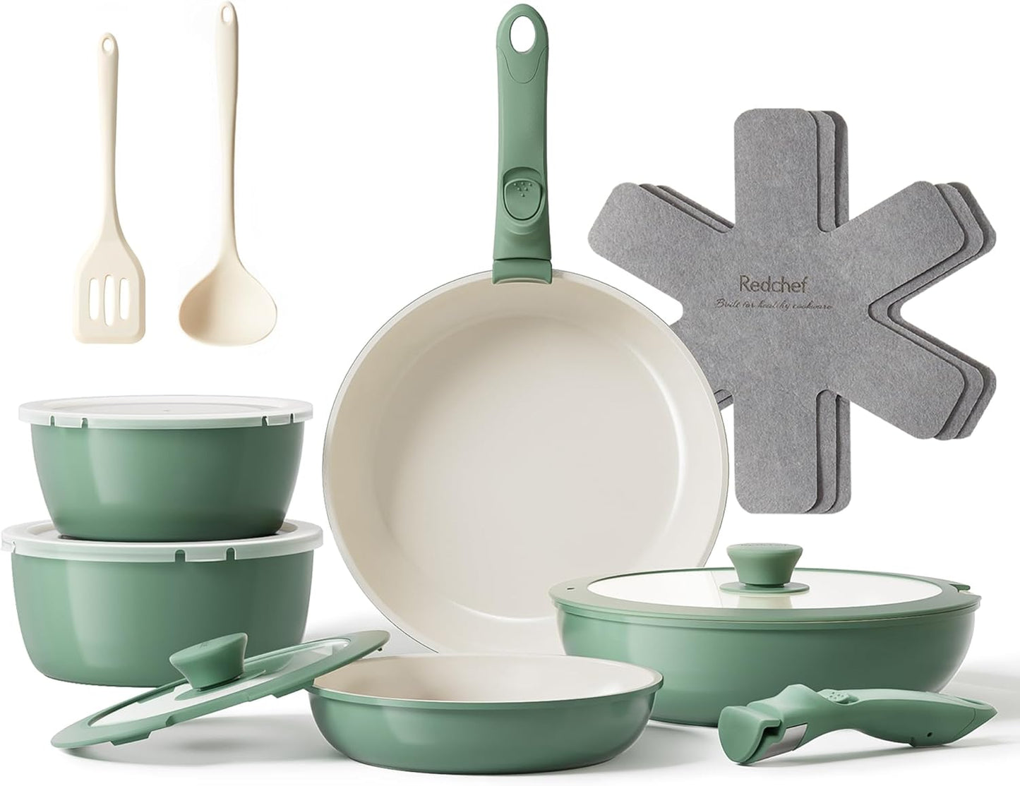 Redchef 16pcs Ceramic Pots and Pans Set Non Stick Cookware