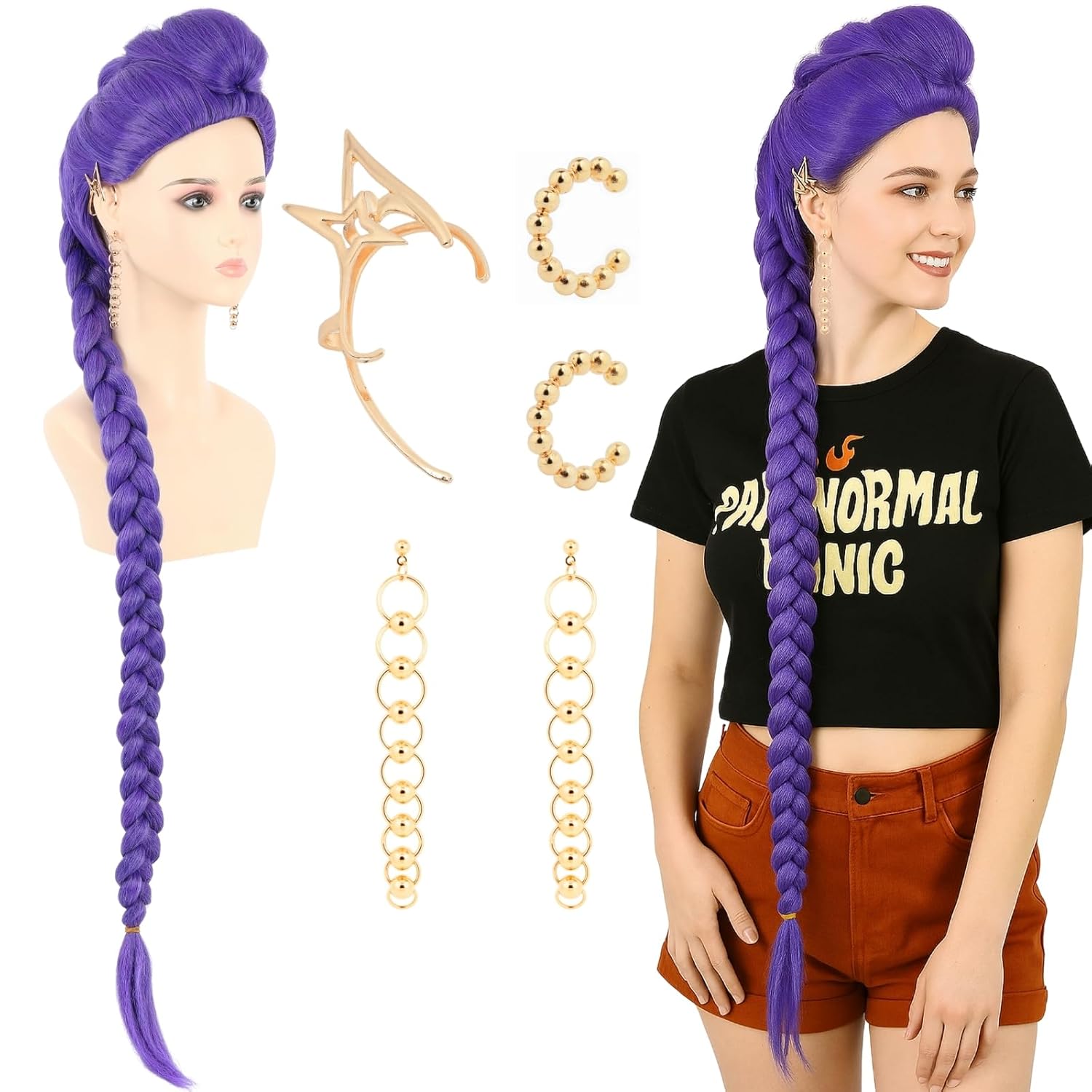 47 Inch Purple Braided Hair Anime Costume Wig for Cosplay Events
