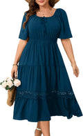 Plus Size Maxi Dress for Women - Square Neck Short Sleeve Flowy