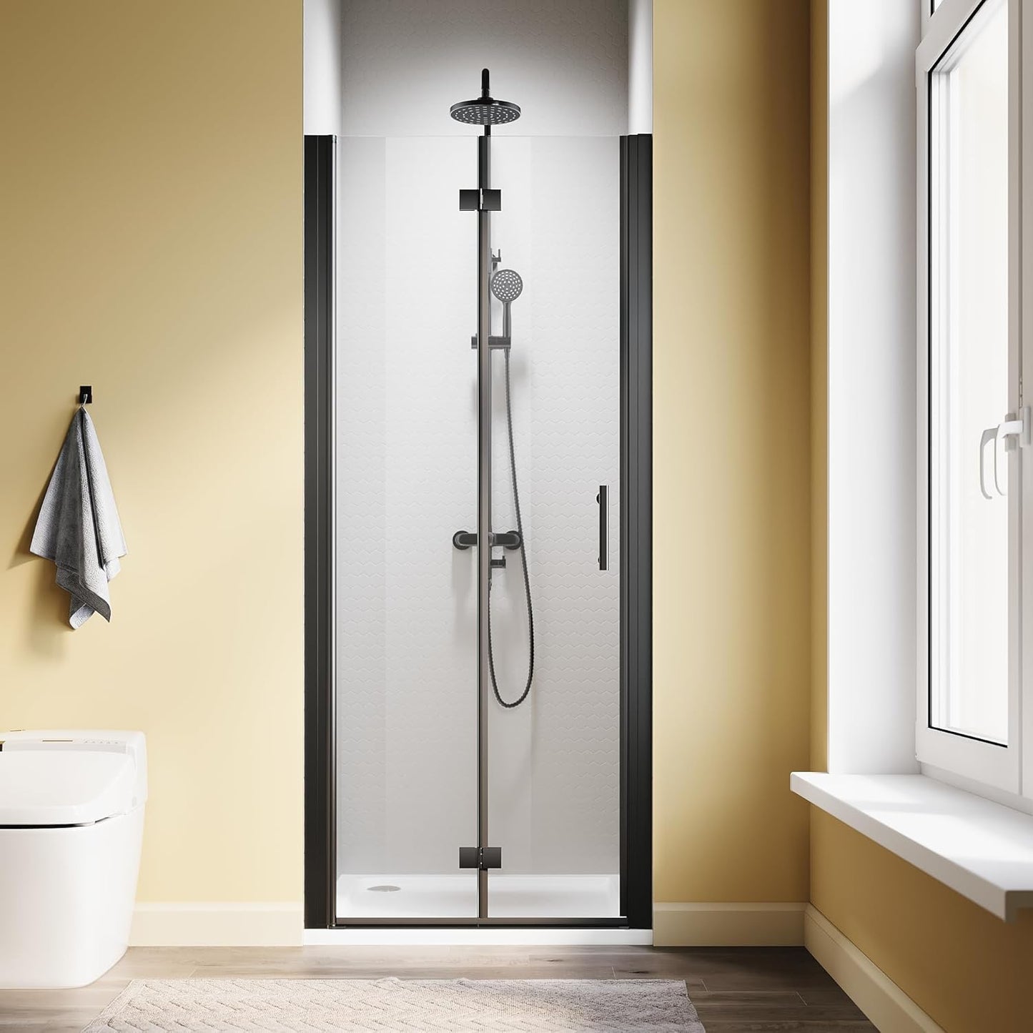 Bifold Shower Door 30in W x 72in H with Tempered Glass Design