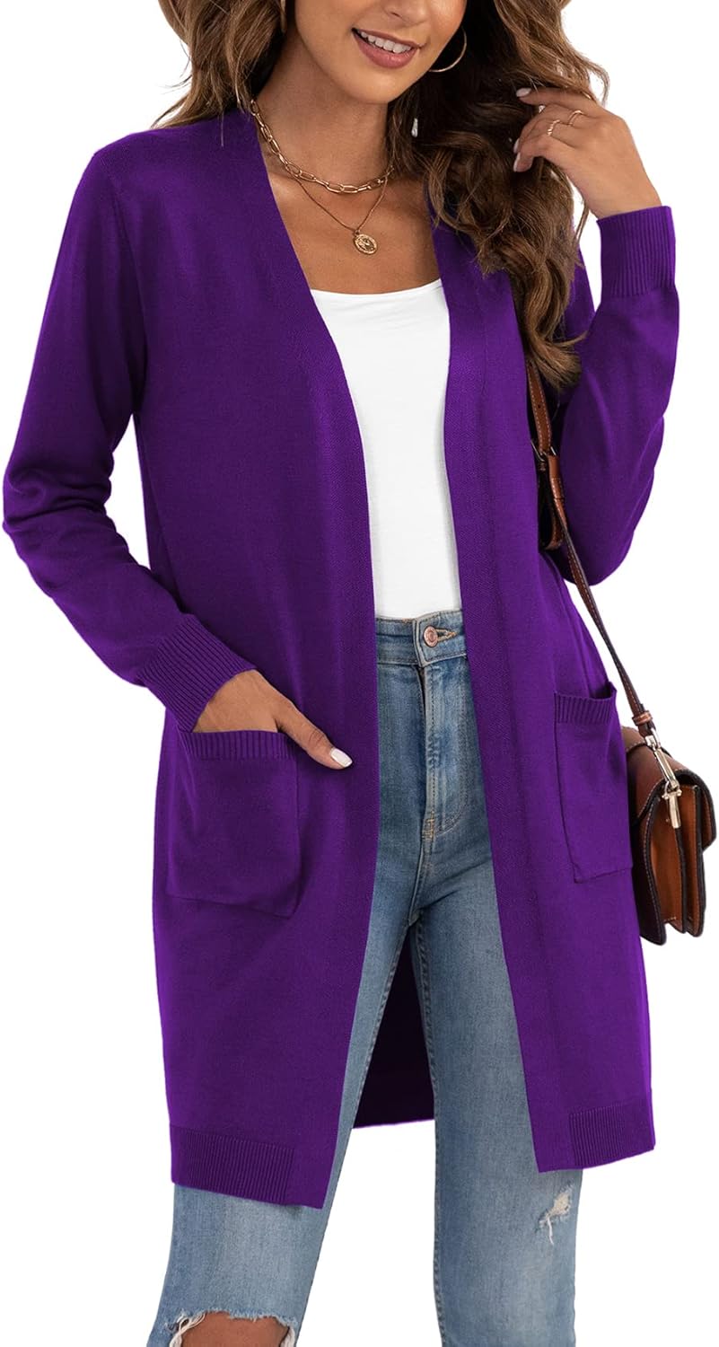 Classic Long Sleeve Open Front Cardigan for Women - Cozy Knit