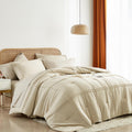 Queen Comforter Set 7 Piece Bed in a Bag - Soft Striped Beige
