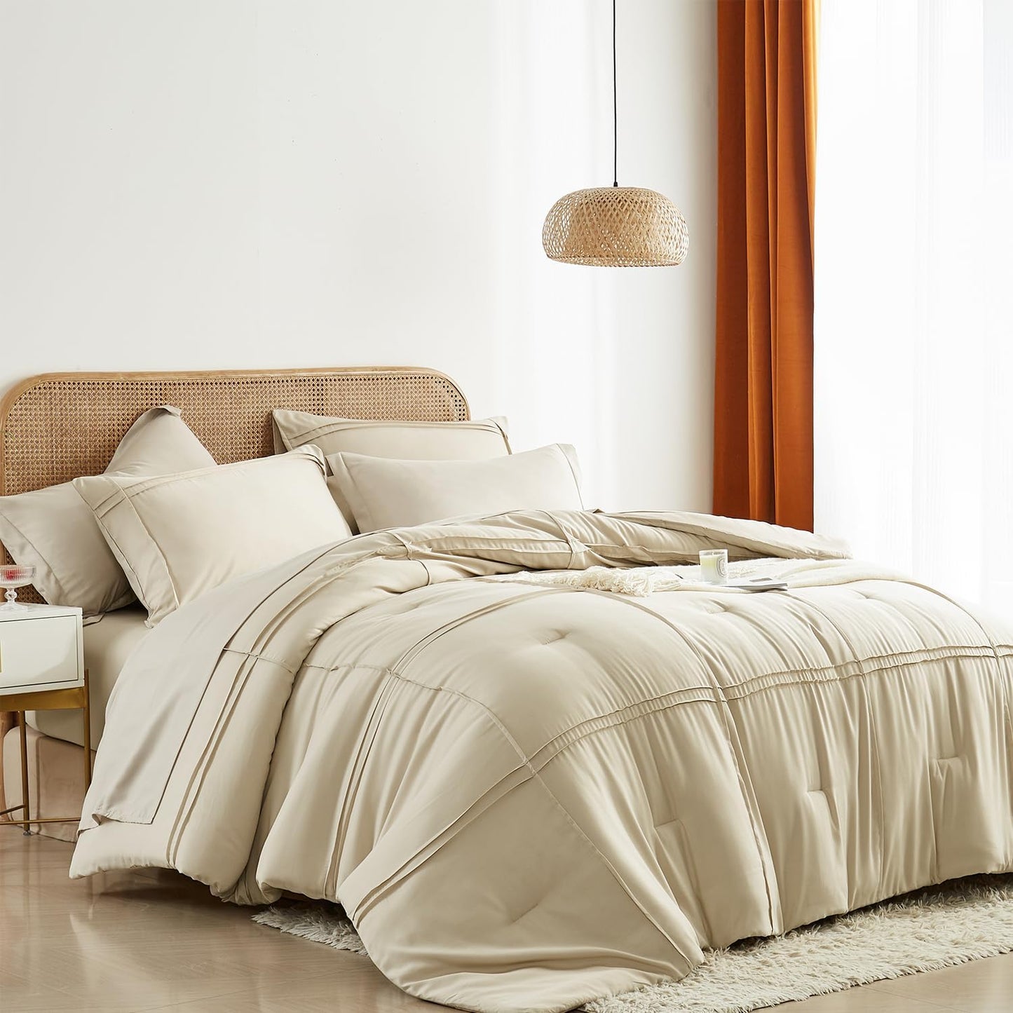 Yogeneg Queen Comforter Set 7 Piece Bed in a Bag for Comfort