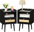 Night Stand Set of 2 Bedside Tables with Charging Station - Compact 15