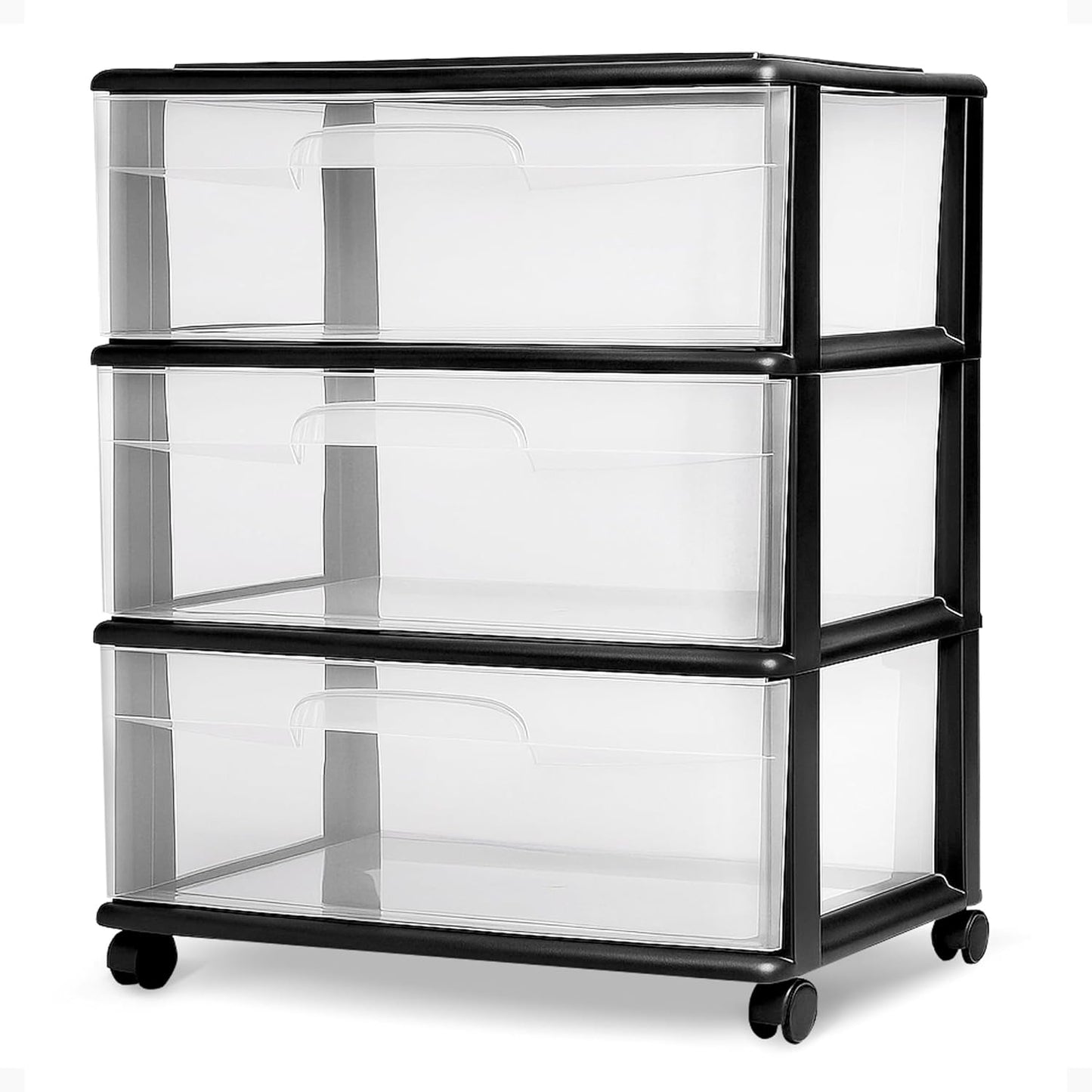 HOMZ Drawer Tower 3-Tier Wide Clear Plastic Storage Organizer