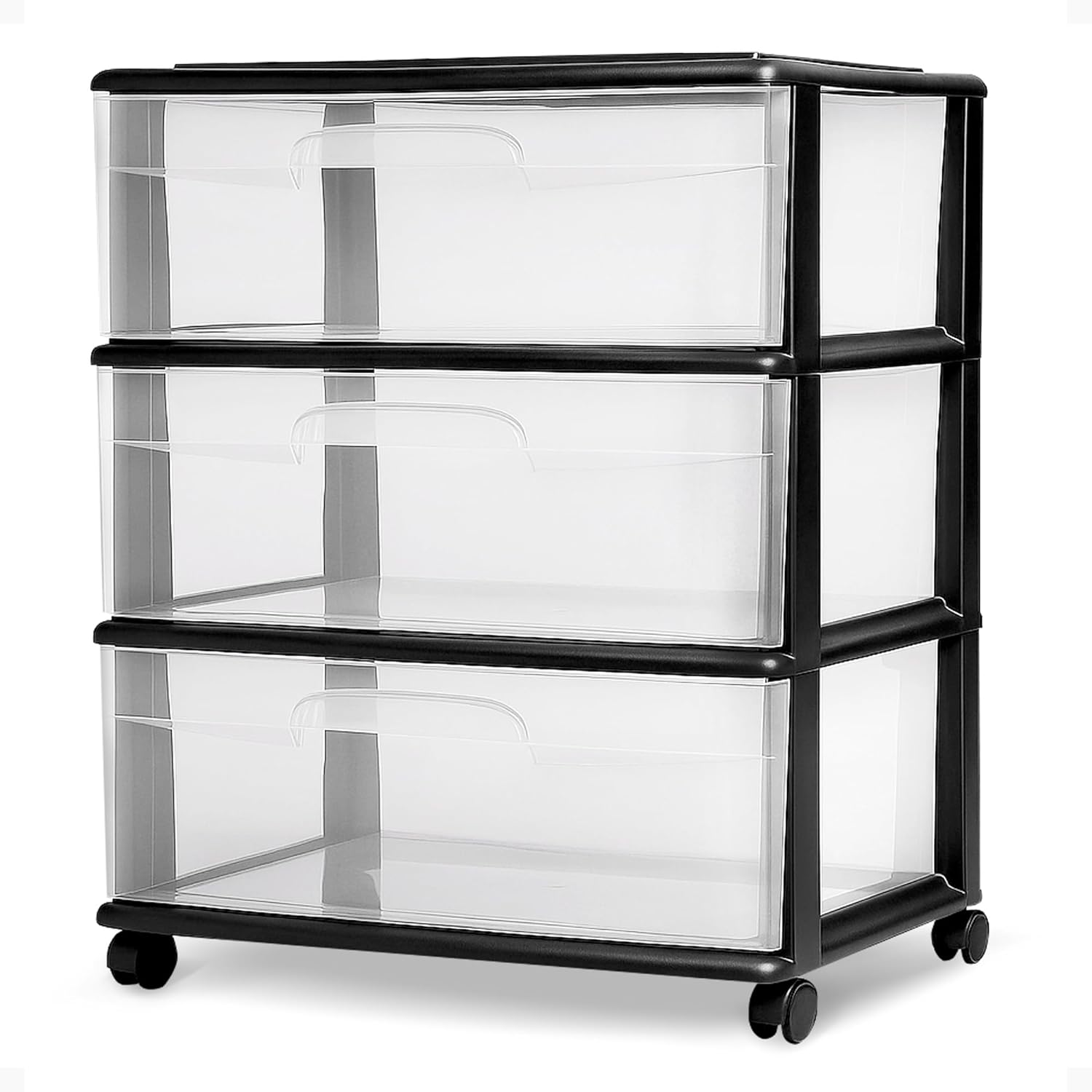 HOMZ Drawer Tower 3-Tier Wide Clear Plastic Storage Organizer