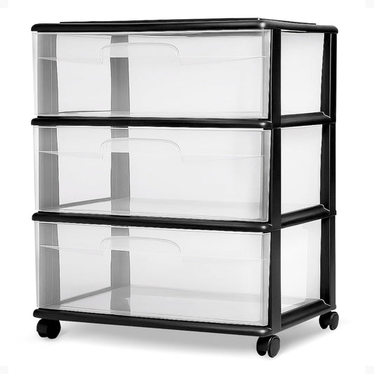HOMZ Drawer Tower 3-Tier Wide Clear Plastic Storage Organizer