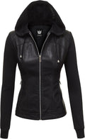 Faux Leather Moto Biker Jacket with Removable Hood - Versatile Edge