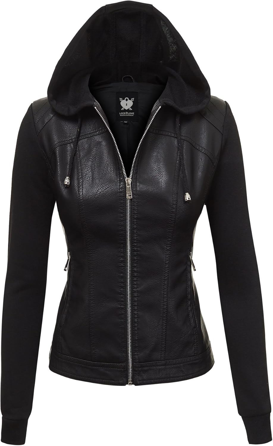 Lock and Love Women's Faux Leather Moto Biker Jacket with Hood
